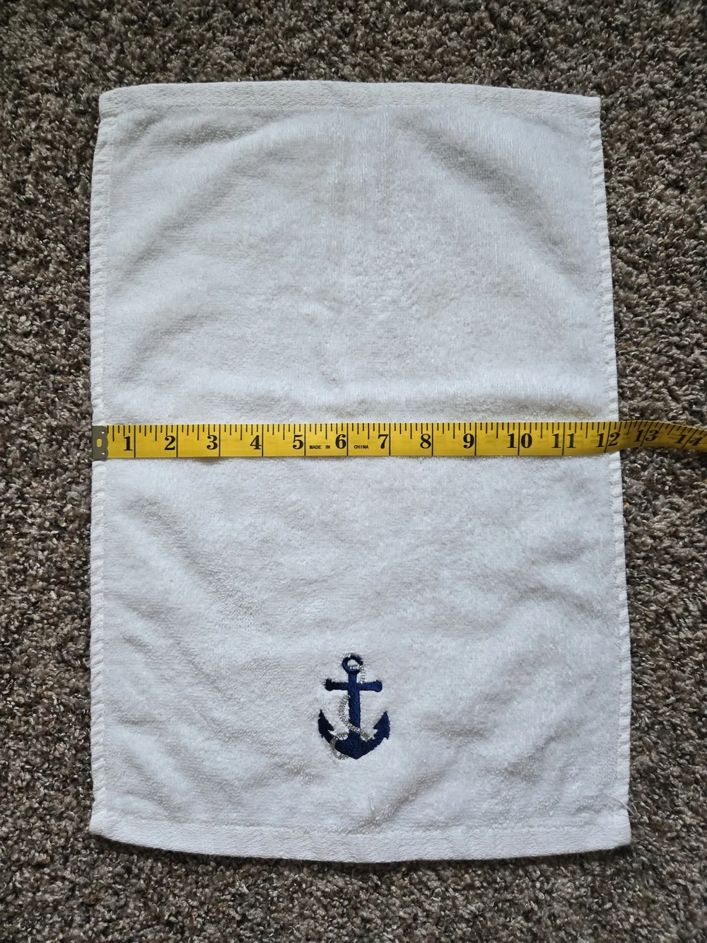 Serafina Nautical White Bathroom Fingertip Towels, Navy Anchor, Set of 2, 12x18